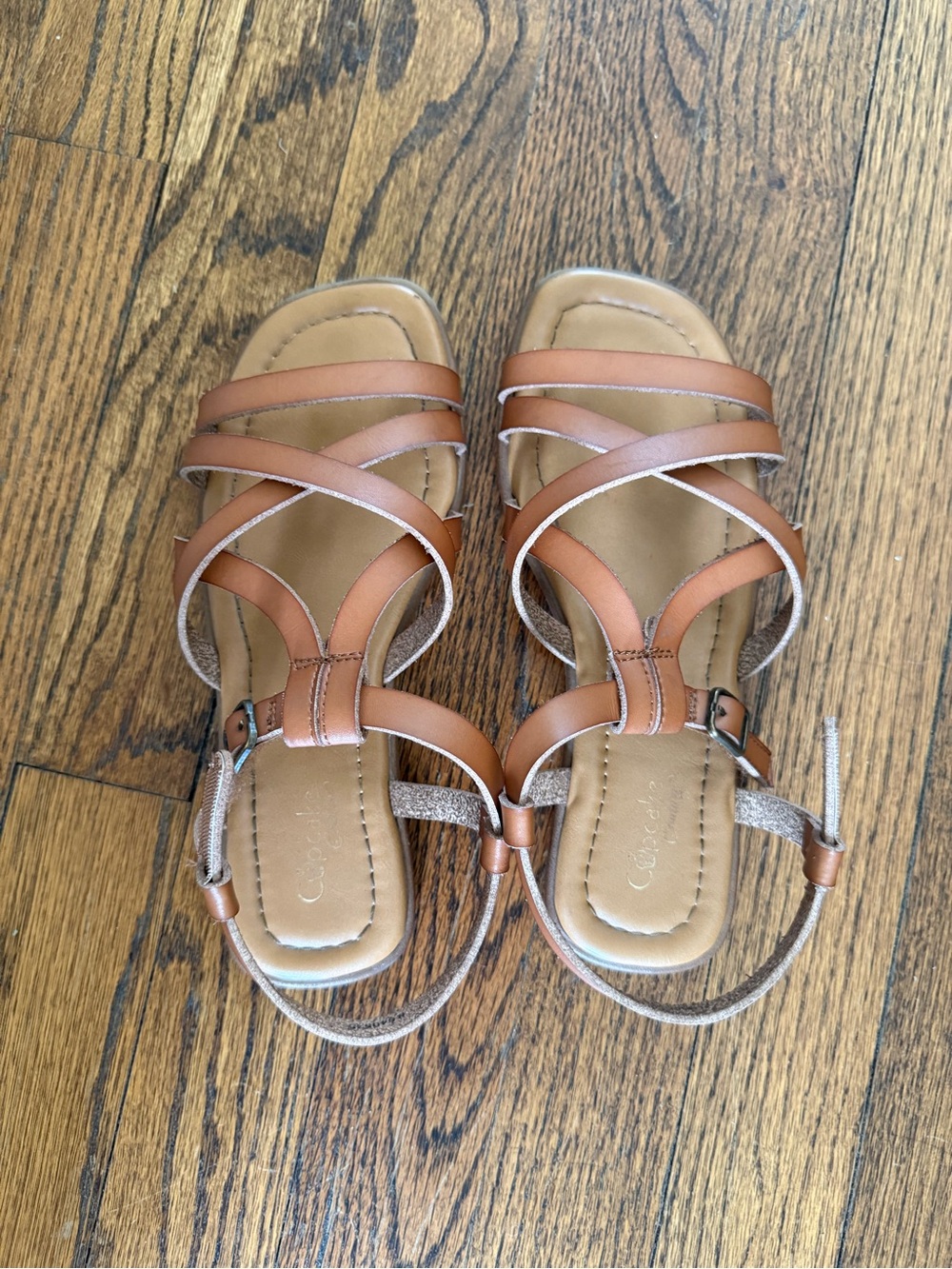 Girls' Brown Strappy Sandals with Adjustable Ankle - Casual Summer